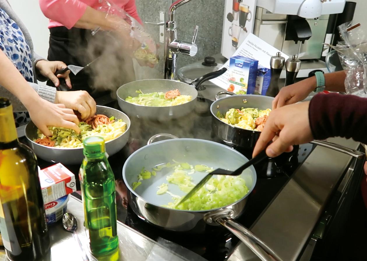 You cook your meal in groups